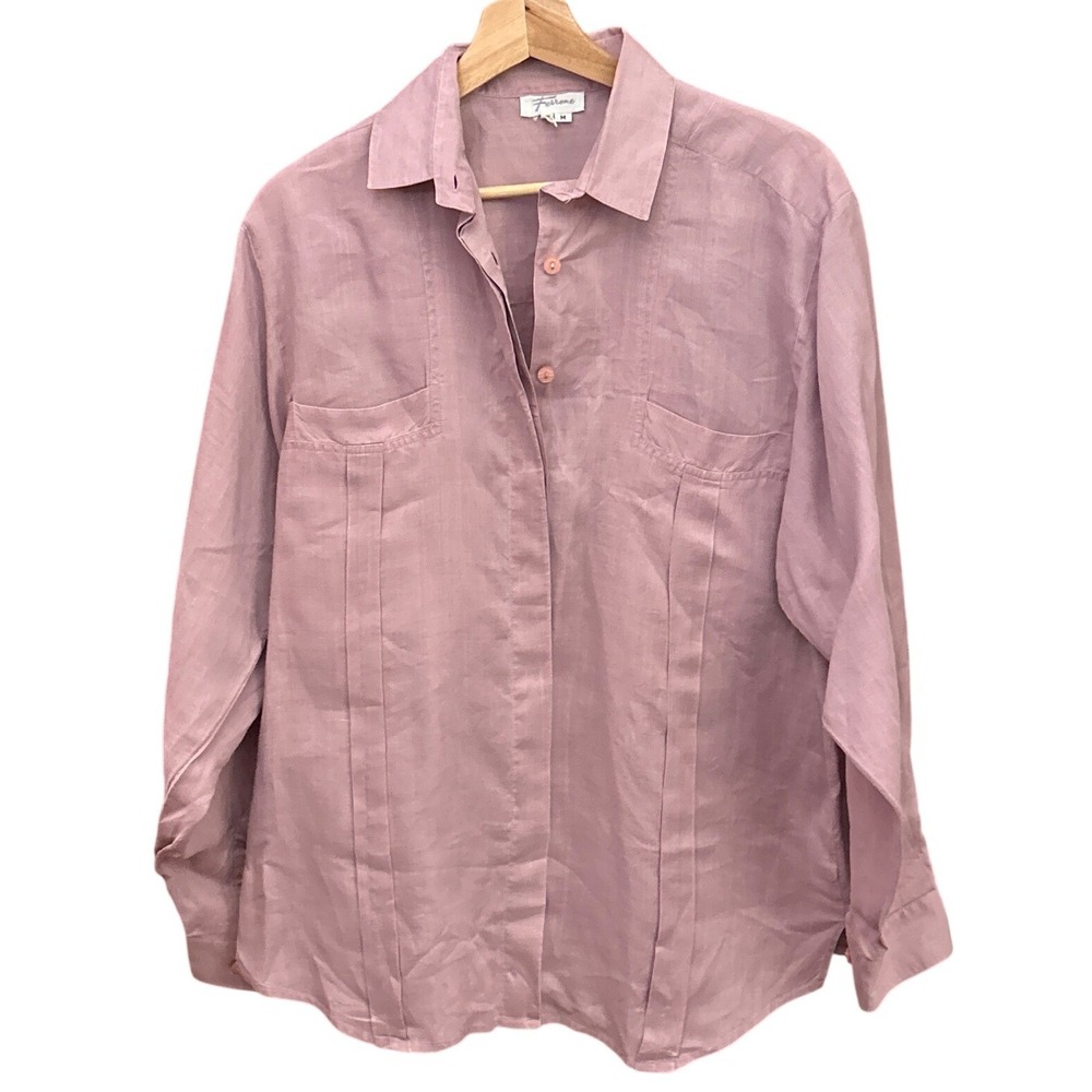 Ferrone Linen Blend Button Up Shirt Lilac Purple Long Sleeve casual wear Size M